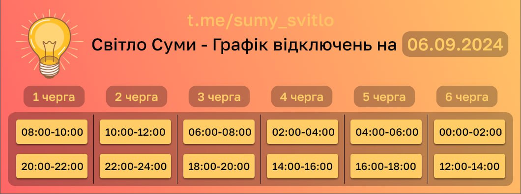 Графік відключень на 6 вересня