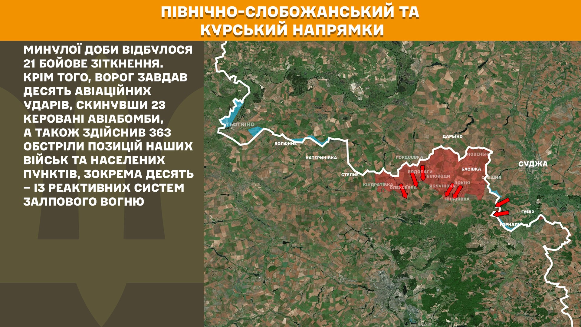 На Сумському напрямку минулої доби відбулось 21 боєзіткнення